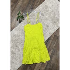 A New Day Small Lime Green Strappy Linen Blend Beach Bungalow Mini Dress NWT